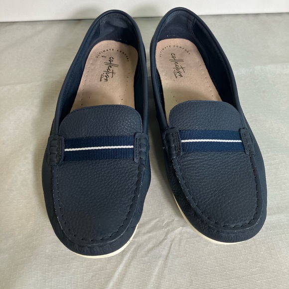 Clarks Dameo Vine Navy Blue Leather Penny Loafer Women Size 9M - Picture 2 of 16